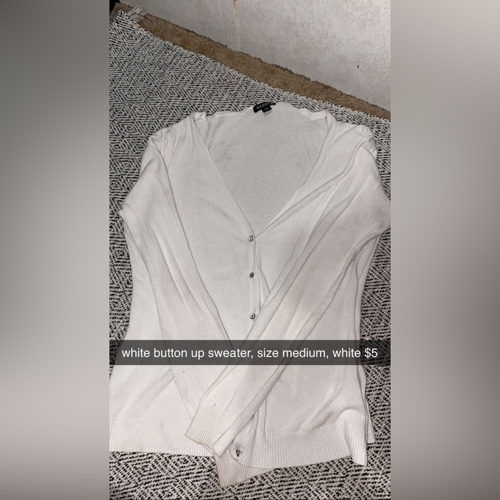 white button up sweater